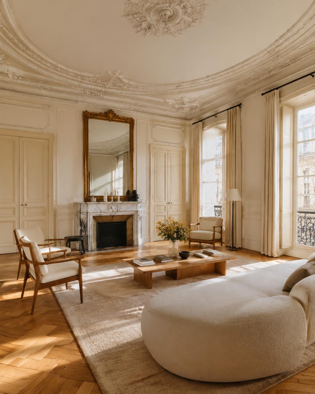 Séjour d'un appartement ancien rénové à Besançon par JSRD Rénovation
